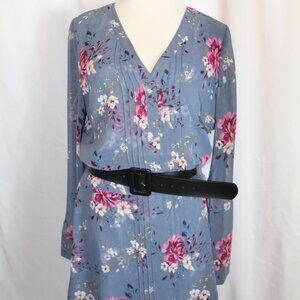 White House Black Market Blue-Grey Floral Print Dress Women's Size 14